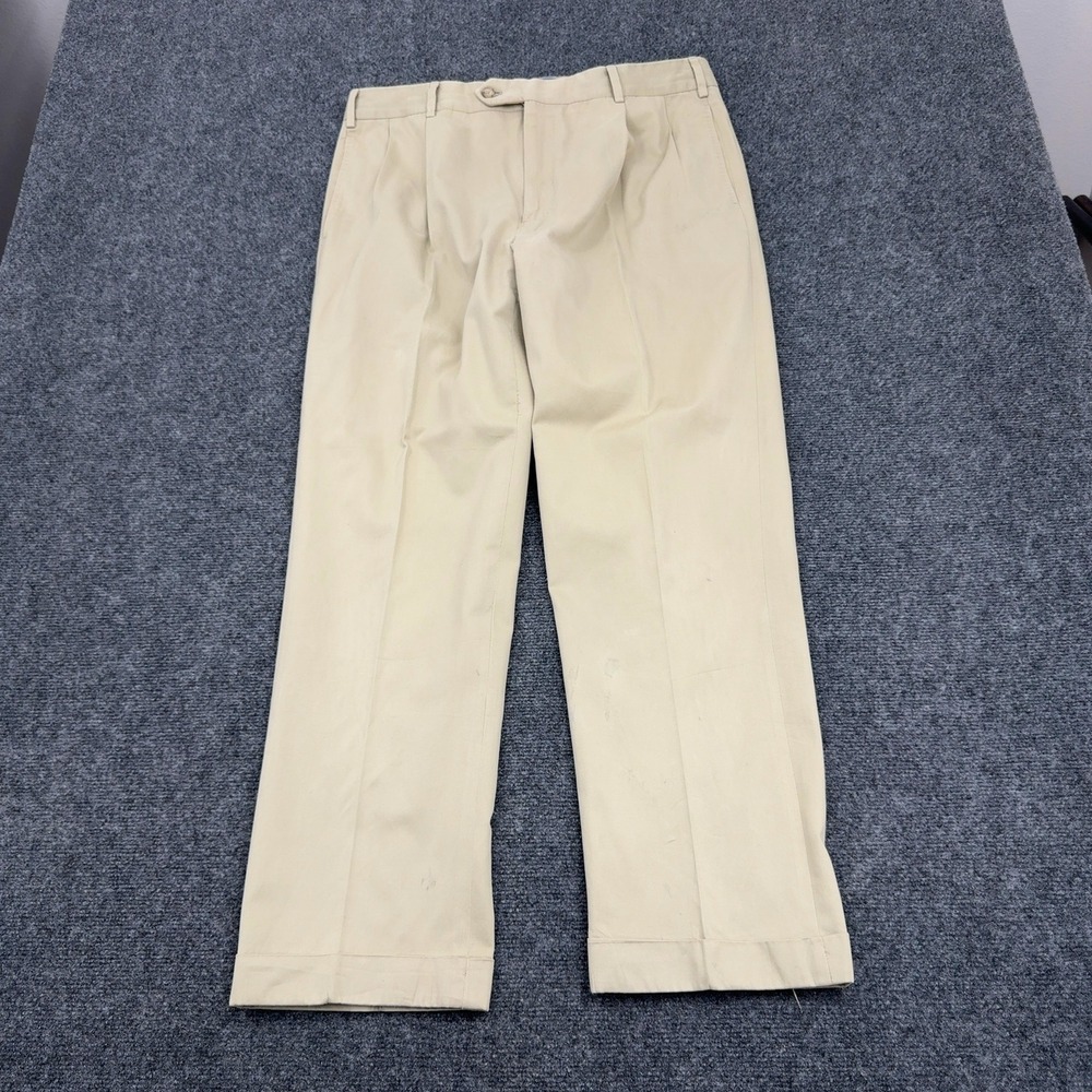 J Hilburn Pants Mens 36x29 Khaki Cotton Pleated Chino Business Casual Preppy